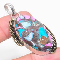 Natural Spiny Oyster Gemstone Two Tone 925 Sterling Silver Pendant 2.32  P2f08 gray