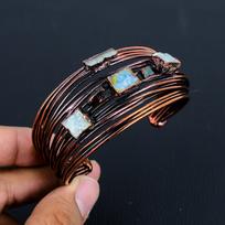 Nuostabi rankų darbo varinė apyrankė moterims su Larimaru, akvamarinu ir brangakmeniais Adjustable mėlyna