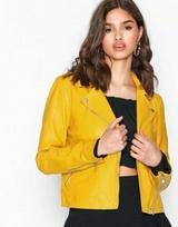 Genuine Stylish Yellow Lambskin Leather Zipper Women Jacket Designer Motorcycle XS geltona