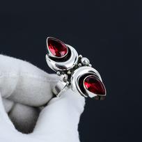 Granato brangakmenio reguliuojamas 925 svarų sterlingų sidabro žiedas - Tinka JAV dydžiams nuo 6 iki 10 - Rankų darbo boho papuošalas moterims ir vyrams, Valentino dienos dovanos Adjustable raudona