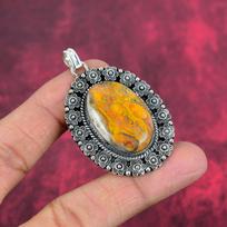 Bumblebee Jasper Gemstone Handmade Gorgeous Silver Jewelry, 925 Solid Sterling Silver Pendant For Wedding Gift 2.16 Inches geltona