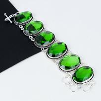 Green Tourmaline Gemstone Handmade 925 Sterling Silver Bracelet, Green Tourmaline Bracelet For Wife , Unisex Bracelet, Best Friends Gifts 8" žalia