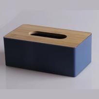 Skandinaviškas minimalistinis medinis servetėlių dėžutės dangtelis laikiklis organizatorius modernus stalinis skaidrus stačiakampis bambukinis veido servetėlių dozatorius tamsiai mėlyna spalva