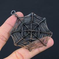 Spider Web Shaped Black Onyx Gemstone Copper Wire Wrapped Handmade Pendant Jewelry For Woman 3.15 Inches juoda