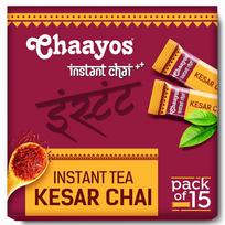 Chaayos momentinis arbatos mišinys - Kesar - Su įprastu cukrumi (15 paketėlių ) | 100% natūralus šafranas | Kesar Chai | Masala Chai | Asamo arbata | Desi Chai