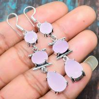 Pink Chalcedony Gemstone Handmade Jewelry 925 Sterling Silver Earring For Women 7-8 Inches rožinė
