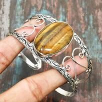 Tiger Eye  Gemstone Handmade  925 Sterling Silver Bangle Jewelry Adjustable Adjustable geltona
