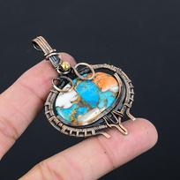 Spiny Oyster Turquoise Gemstone Pure Copper Wire Wrapped Handmade Pendant Jewelry 2.68 Inches oranžinė
