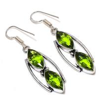 Natūralaus Peridoto brangakmenio rankų darbo 925 sterlingų sidabro papuošalų auskarai 2,05  u9c68
