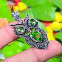 Natural Owl- Peridot Gemstone Handmade 925 Sterling Silver Pendant 1.97  l5I76