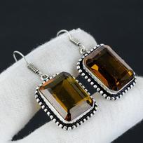 Honey Topaz Gemstone Earring, 925 Sterling Silver Earring, Boho Silver Earring Jewelry, Bohemian Earring For Gifts, Women's Jewelry Earring 1.96