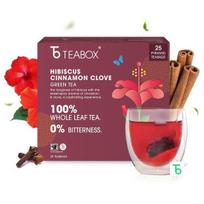 Teabox Hibiscus cinamono gvazdikėlių žaliosios arbatos maišeliai 25 vnt | 100% natūralus hibiscus, cinamonas ir gvazdikėliai