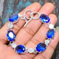 Swiss Blue Topaz Gemstone  925 Sterling Silver Handmade Unique Bracelet 7-8 Inches mėlyna
