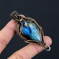 Labradorite Gemstone Pure Copper Wire Wrapped Handmade Pendant Jewelry 3.07 Inches mėlyna