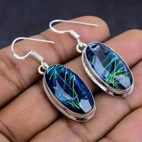 Natural Blue Rutile Gemstone 925 Sterling Silver Jewelry Earring 1.69  a1i61