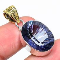 Natural Mystic Topaz Gemstone 925 Sterling Silver Two Tone Pendant 1.38  u7g58