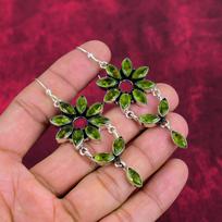 Peridot 925 Solid Sterling Silver Earrings, Handmade Gemstone Jewelry Earrings For Memorial Day 3.03 Inches žalia
