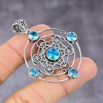 Swiss Blue Topaz Gemstone 925 Sterling Silver Jewelry Pendant 2.17  v8R63