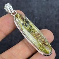 Natural Golden Rutile Gemstone 925 Sterling Silver Jewelry Pendant 2.64  w2C47