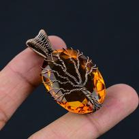 Gyvybės medis Citrino brangakmenis Vario vielos apvyniojimo pakabukas Papuošalas Dovana moteriai 1.97 Inches oranžinė