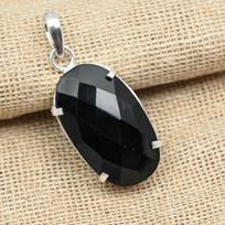 Faceted Black Onyx Gemstone 925 Sterling Silver Handmade Jewelry Women's Pendant 1.77 Inches juoda