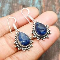 Lovely Sodalite Gemstone Handmade 925 Sterling Silver Designer Earring Jewelry 1.38 Inches mėlyna