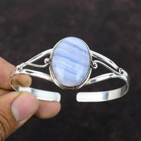 Mėlynojo nėrinio agato bangle 925 prabos sidabro rankogalių apyrankė Aukščiausios kokybės brangakmenio bangle Reguliuojama bangle Rankų darbo rankogalių apyrankė Dovana mamai