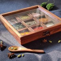 1 Masala Box For Kitchen Wooden Masala Box Sheesham Wood Spice Box for Kitchen Masala Dabba Wooden Masala Dani See through lid 9 Containers