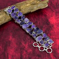 Apyrankė iš šiurkštaus ametisto, 925 prabos sidabrinė apyrankė, grandinėlė, patraukli ametisto papuošalas, rankų darbo apyrankė jai 8 Inches With Adjustable violetinė