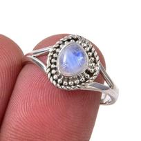 Natural Rainbow Moonstone Gemstone Handmade 925 Sterling Silver Ring S.7.5 E2Q21