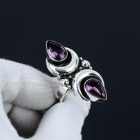 Ametisto brangakmenio reguliuojamas 925 prabos sidabro žiedas - Tinka JAV dydžiams nuo 6 iki 10 - Rankų darbo boho papuošalas moterims ir vyrams, Valentino dovanos Adjustable violetinė