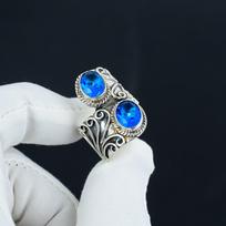 Blue Topaz Adjustable 925 Sterling Silver Ring - Fits US Sizes 6 to 10 - Blue Topaz Antique Handmade Boho Jewelry for Women & Men, Valentine Gifts Adjustable mėlyna