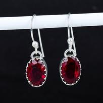 Raudonojo granato brangakmenio 925 sterlingų sidabro auskarai, Boho sidabriniai papuošalai kabantys auskarai, dovanos jai jubiliejaus proga 2.16" raudona