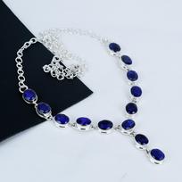 Beautiful Blue Sapphire Gemstone Handmade 925 Sterling Silver Necklace, Blue Flash Labradorite Silver Necklace For Wife, Unisex Necklace, Gift 20" mėlyna
