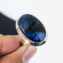 Natūralaus labradorito reguliuojamas 925 svarų sterlingų sidabro žiedas - Tinka JAV dydžiams nuo 6 iki 11 - Rankų darbo boho papuošalas moterims ir vyrams, Dovana mamai Adjustable mėlyna