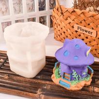 1pcs 3D Large Mushroom House Candle Mold Handmade Scented Candle DIY Aromatherapy Gypsum Decoration Resin Mushroom Drop Gel Mold orange