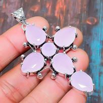 Charming Cross Pink Chalcedony Gemstone Handmade 925 Sterling Silver Jewelry Pendant 1.77 Inches rožinė