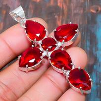 Kryžius Mozambiko Granatas Brangakmenis Rankų darbo 925 Sterlingų Sidabro Papuošalas Pakabukas Vestuvių Dovanai 1.77 Inches
