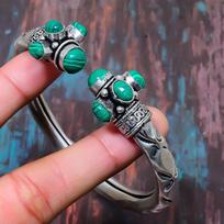 Malachite Gemstone 925 Sterling Silver Handmade Cuff Bracelet Adjustable For Christmas Day Gift Adjustable žalia