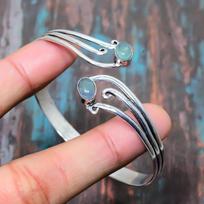 Akvamarino brangakmenis, tvirtas 925 prabos sidabras, rankų darbo papuošalas, apyrankė, reguliuojama jai Adjustable žalsvai mėlyna