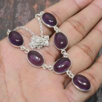 Gražus šalavijo ametisto brangakmenio rankų darbo papuošalas 925 svarų sterlingų sidabro karoliai 18 Inches violetinė