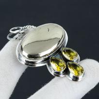 Apache Pyrite Gold, Citrine Gemstone Silver Pendant, 925 Sterling Silver Jewelry Pendant, Natural Apache Pyrite Gold Pendant For Women 2.55