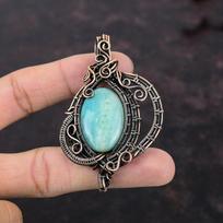 Amazonite Gemstone Pendant Copper Wire Wrapped Pendant Amazonite Jewelry Ethnic Pendant Wire Wrap Jewelry For Gifts Handmade Copper Jewelry