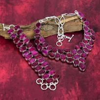 Raudonojo rubino laboratorijos sukurti brangakmenių papuošalai, rankų darbo 925 prabos sidabro papuošalai, karoliai ir apyrankės papuošalų rinkinys moterims Adjustable With 8"-18" raudona