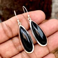 Oval Black Onyx Earring, 925 Sterling Silver Handmade Earring For Women