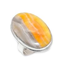 Natūralus Bumble Bee jaspis brangakmenis 925 prabos sidabro papuošalas žiedas 9 dydis Z0V39 orange