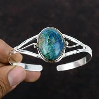 Akmens Chrysocolla Apyrankė 925 Sterlinginio Sidabro Manžetinė Apyrankė Reguliuojama Apyrankė Aukštos Kokybės Brangakmenių Papuošalas Dovana Mamai Elegantiškas Papuošalas Adjustable gray
