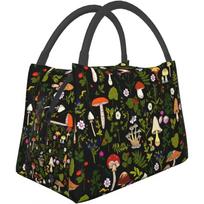 Mushrooms Fungi Nature Lunch Bag Insulated Lunch Box Cooler Tote Bag for Teens Adults Thermal Tote Bag for Work Travel Picnic 28x17x16CM smėlis