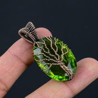 Gyvybės medis Peridoto brangakmenis Vario viela apvyniotas pakabukas Papuošalas dovanai 1.97 Inches žalia