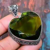 Subtilus peridoto brangakmenis rankų darbo 925 prabos sidabro vestuvinis pakabukas papuošalas moterims 1.97 Inches žalia